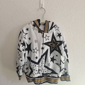 White and Black Star Hoodie with Gold Accents